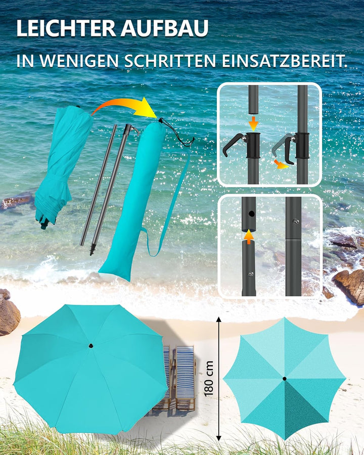 4smile Sonnenschirm Strand SunnyJoy - UPF 50+ Strandschirm Ø 180 cm, sicherer Sonnenschutz Strand, S
