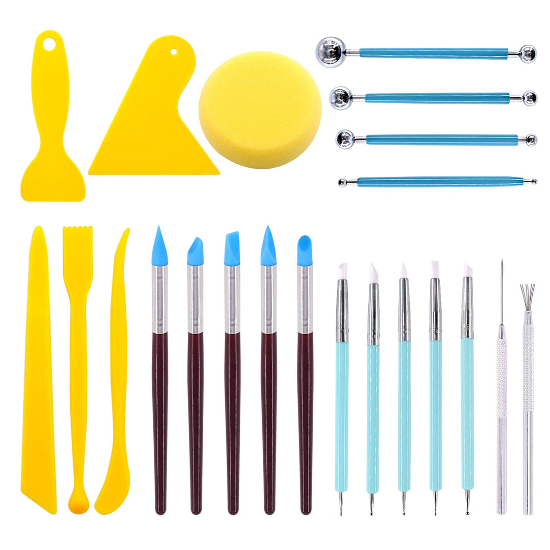 Swpeet Modelliermasse-Set, 22-teilig, Ball-Stylus-Werkzeug, Töpferwerkzeuge, Gummispitze, Kunststoff