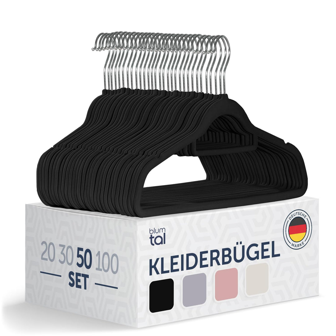 Blumtal 50 Stück Kleiderbügel Platzsparend mit Samtbezug - rutschfeste Premium Bügel inkl. Krawatten
