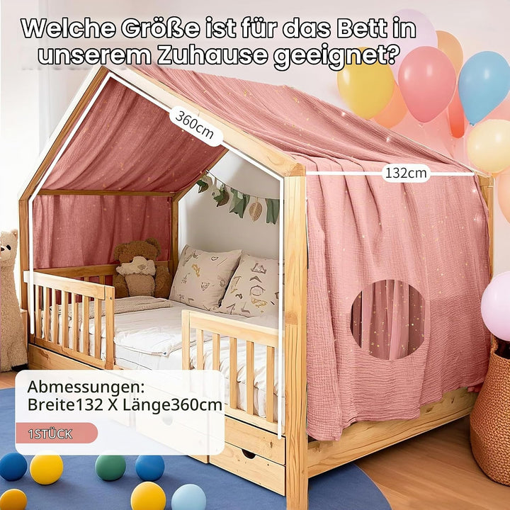 Home Bettbezug mit Goldener Applikation, handgefertigt aus 100% Baumwoll-Musselin, Stoffhimmel für d