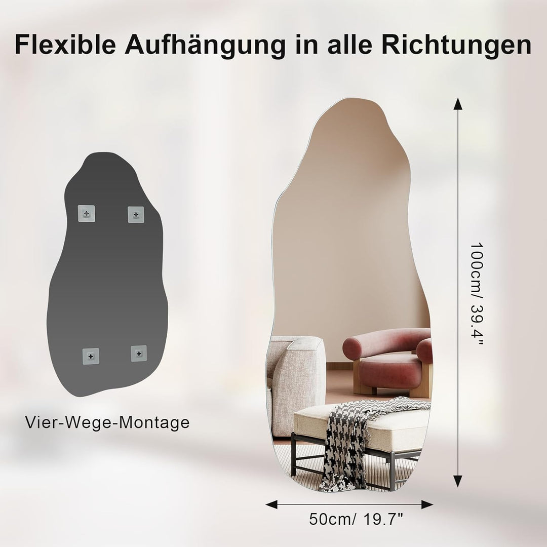 AllRight Asymmetrischer Wandspiegel - Rahmenloser Glas Spiegel in Organischer Asymmetrischer Form, M