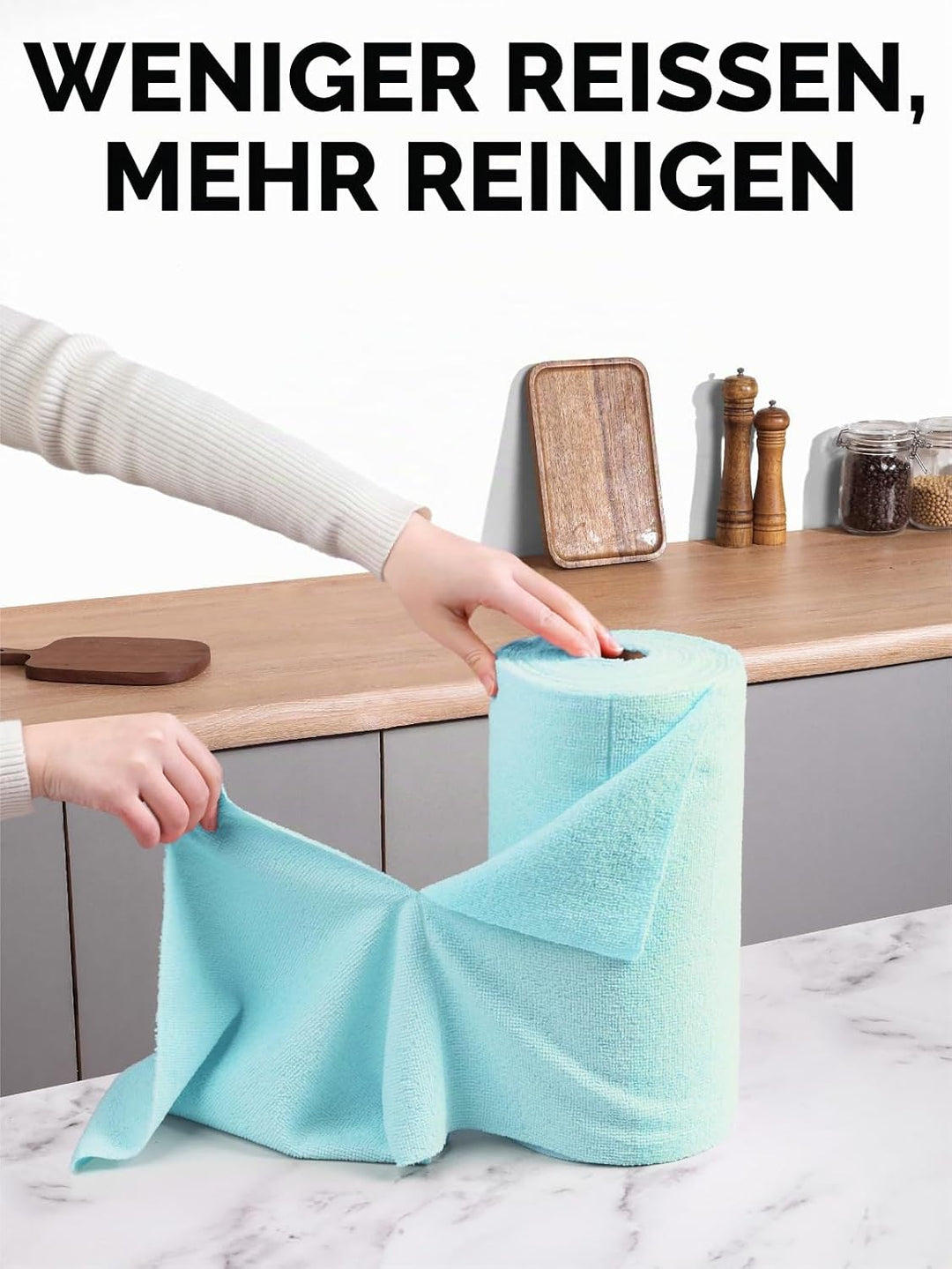 Fantasticlean Mikrofaser Reinigungstücher, 75 Stück pro Rolle Abreissbare Putztücher, Wiederverwendb
