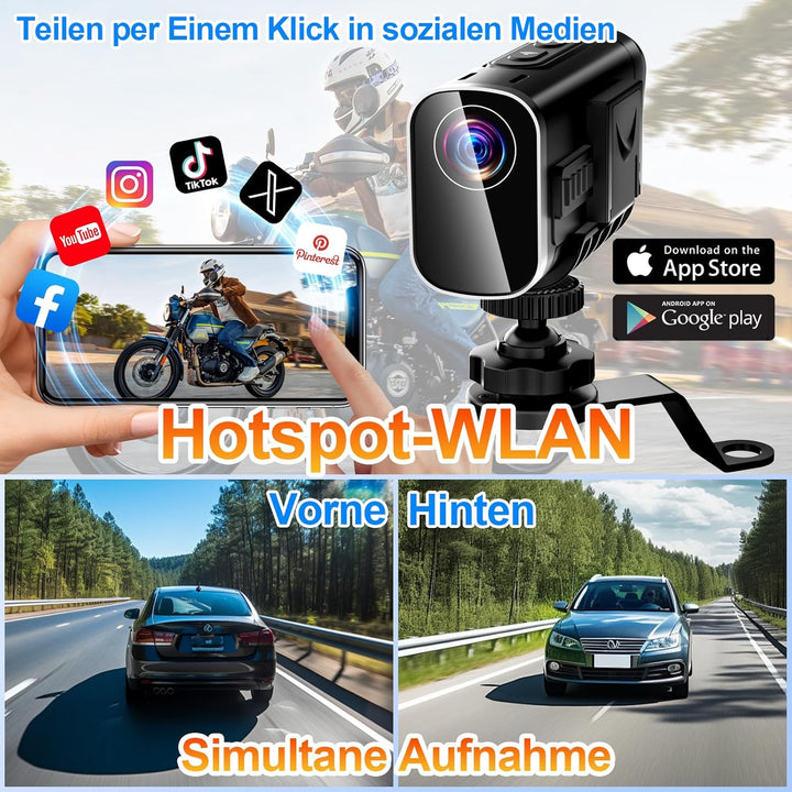 Action Cam 4K WiFi, Dual-Objektiv-Stabilisierung Helmkamera, 6 Stunden Aufnahmezeit Actionkameras mi