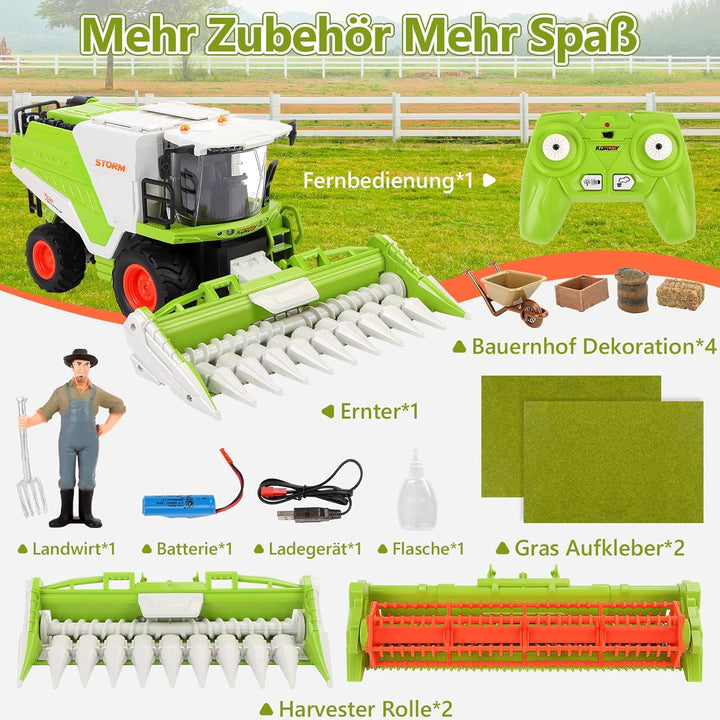 Charmofun Ferngesteuerter Mähdrescher, Mähdrescher Spielzeug Gross, RC Harvester Traktor mit Licht u