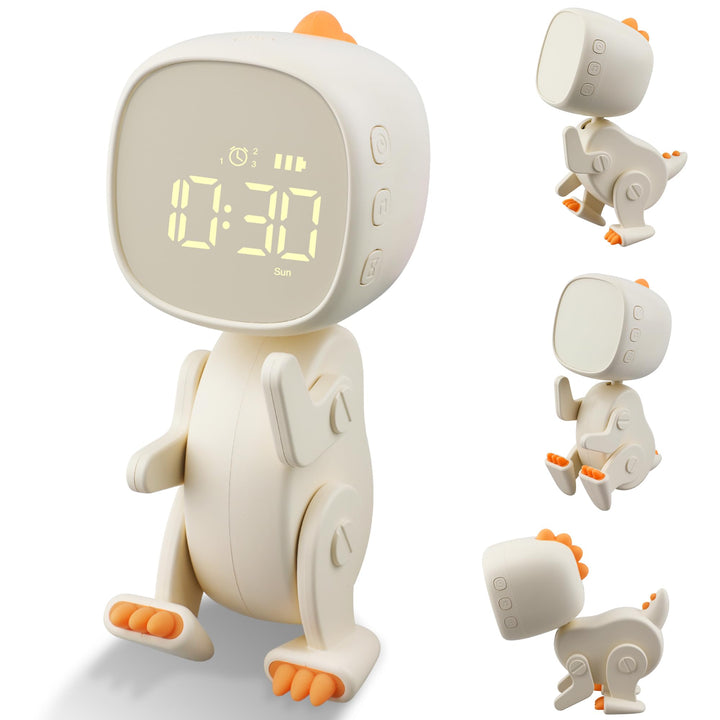 Digitaler Kinder Wecker Jungen Mädchen,Drei Alarmes,Dinosaurier Wecker mit Variabler Form,Schlummer,