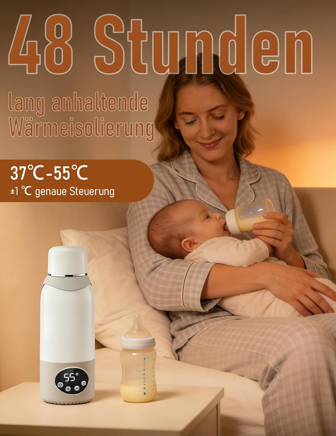 Tragbarer Flaschenwärmer für Baby unterwegs, 500ml Babyflaschenwärmer, 320W Schnellwärmung，unterstüt
