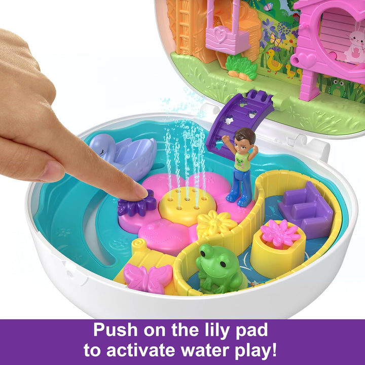 Polly Pocket Blumen-Häschen Schatulle - Spielset mit Wasserspass und Farbwechseleffekt, 2 Puppen, 12