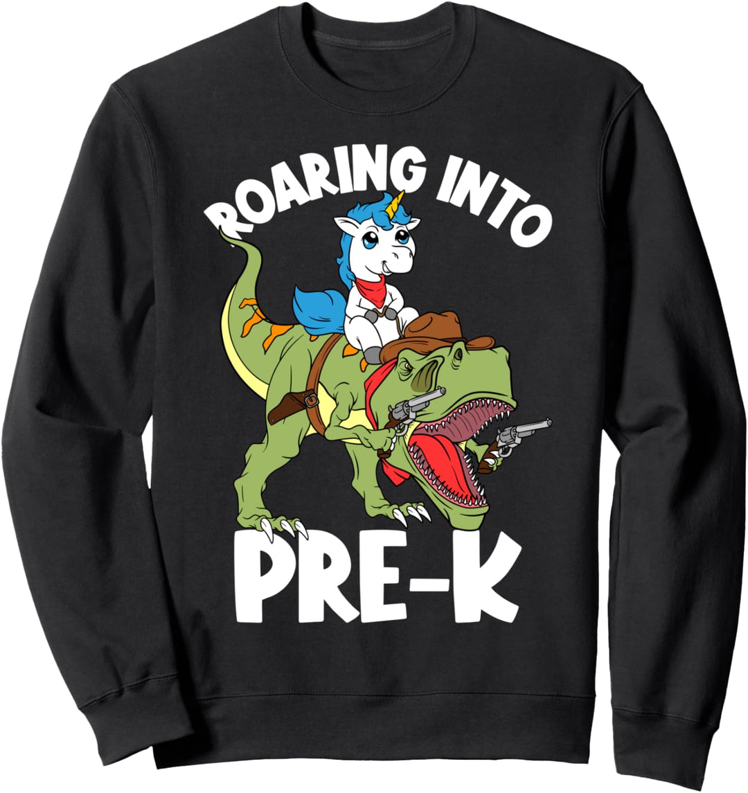 Roaring Into Pre-Kindergarten Kinder Einhorn reitet Dinosaurier Sweatshirt