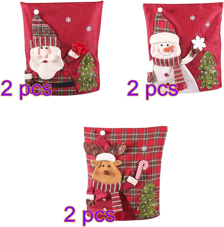 LAMF Weihnachtsstuhlhussen-Set, 6 Stück, 3D-Stuhlhussen mit Weihnachtsmann, Schneemann, Elch, Weihna