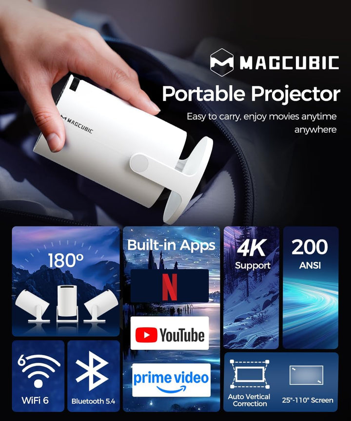 Mini Beamer 4K Unterstützt Android 11, Smart Projector 5G WiFi 6 BT 5.0, Mini Projektor Full HD 1080