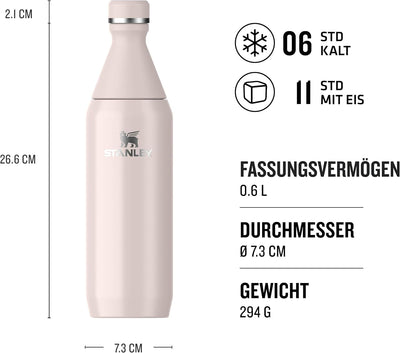 Stanley All Day Slim Trinkflasche Edelstahl 0.6L - Thermosflasche Kühlt 6 Stunden - 11 Stunden Eisge