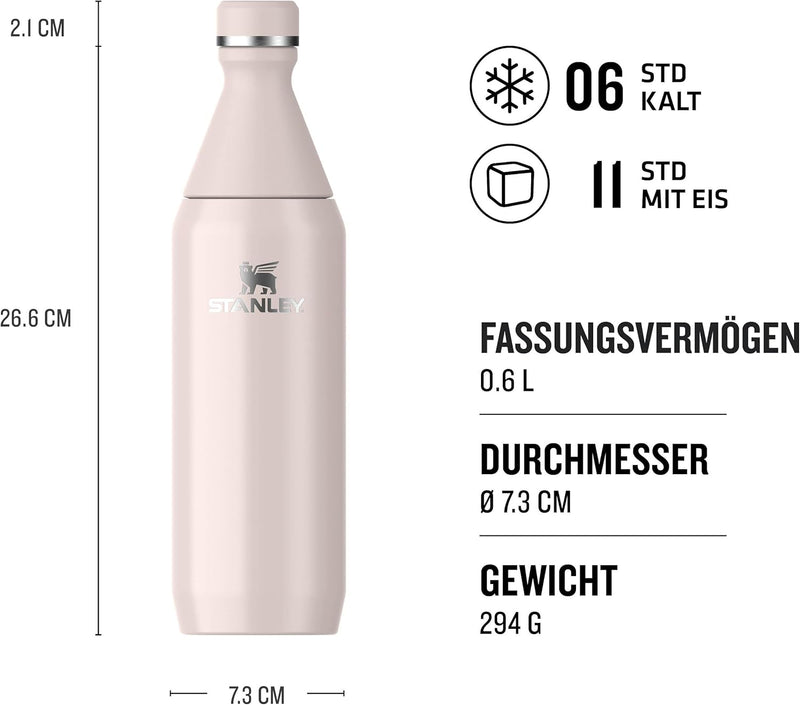 Stanley All Day Slim Trinkflasche Edelstahl 0.6L - Thermosflasche Kühlt 6 Stunden - 11 Stunden Eisge