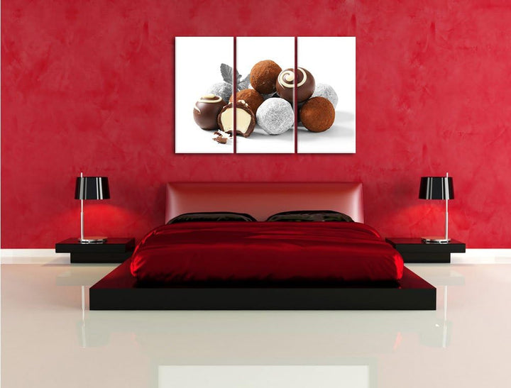 Pixxprint Edle Trüffelpralinen als Leinwandbild/Grösse: 3 Teilig (120x80) cm/Wandbild/Kunstdruck/fer