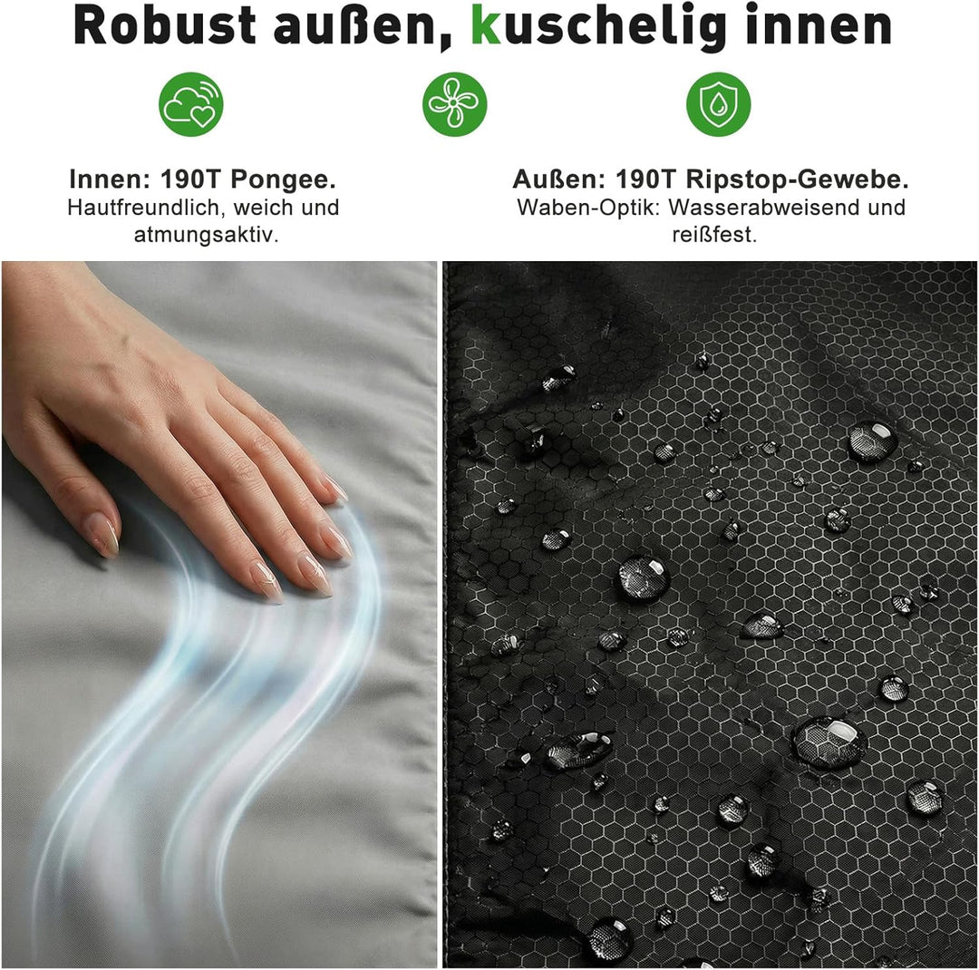 Sekey Schlafsack Erwachsene, Mumienschlafsack mit Anti-Klemm-Reissverschluss, Wasserabweisend & Reis