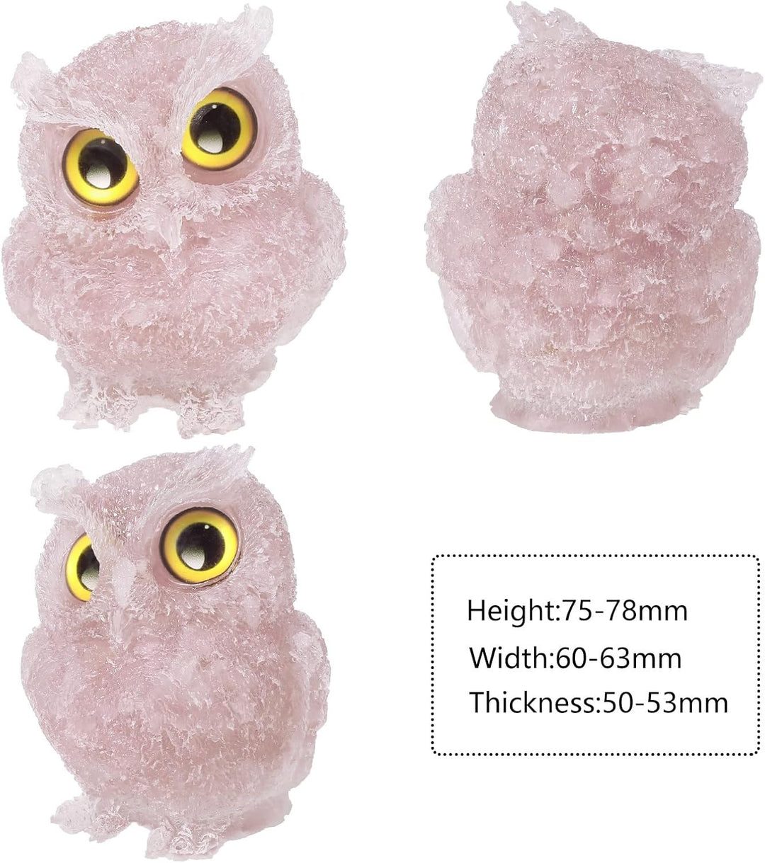 KYEYGWO Rosenquarz Nette Kristall Eule Figur Ornamente, Mini Stein Käuzchen Statuen Harz Tier Skulpt