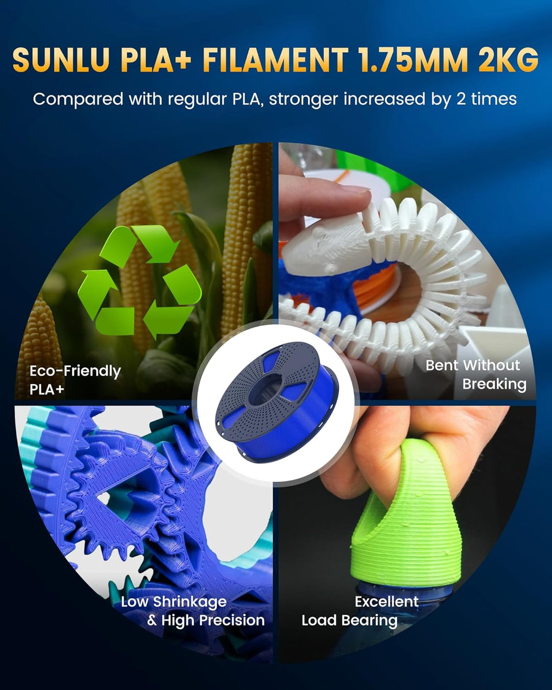 SUNLU PLA+2.0 Filament 1.75mm, Upgrade PLA Plus 3D Drucker Filament, Stärker und robuster, High Spee