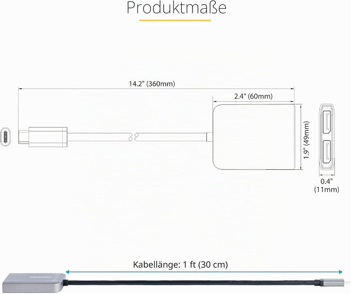 StarTech.com USB-C auf Dual DisplayPort 1.4 Adapter, USB-C Multi-Monitor MST Hub, Dual 5K 60Hz DP La