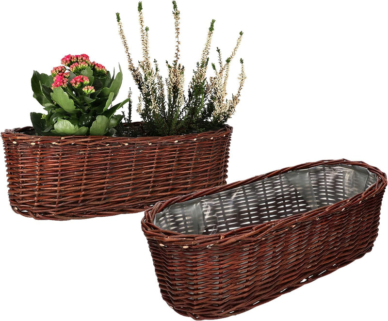 KOTARBAU® 2er Set Übertopf aus Weide Flechtwaren Blumentopf Oval für Blumen Pflanzen Naturkorb 50 cm