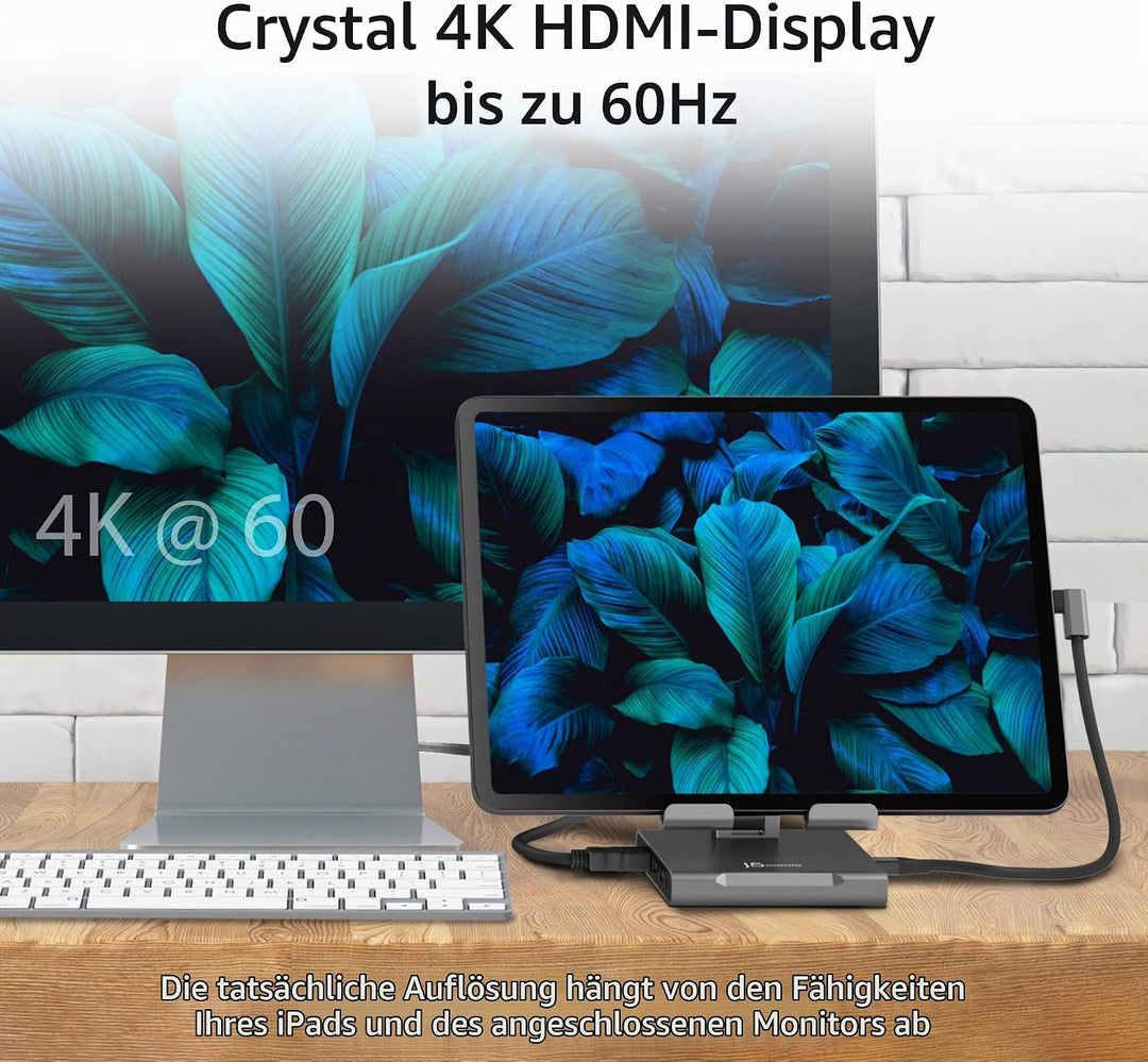 j5create Verstellbarer Tablet-Ständer mit USB Typ C Docking Station für iPad Pro/Air/Mini : 4K60 HDM