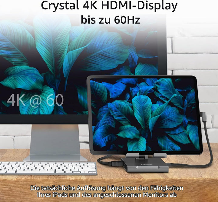 j5create Verstellbarer Tablet-Ständer mit USB Typ C Docking Station für iPad Pro/Air/Mini : 4K60 HDM