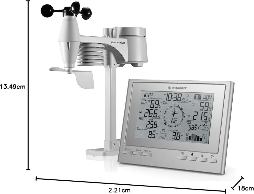 Bresser Wetterstation Funk mit Aussensensor 7-in-1 Wetter-Center ClimateScout mit Profi-Aussensensor