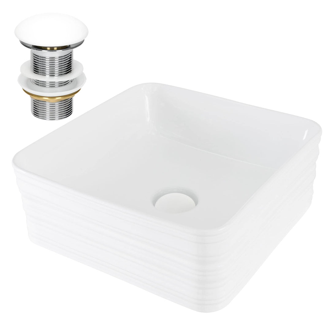 ML-Design Waschbecken Keramik Weiss 39x39x15 cm Quadratisch mit Ablaufgarnitur, Moderne Aufsatzwasch