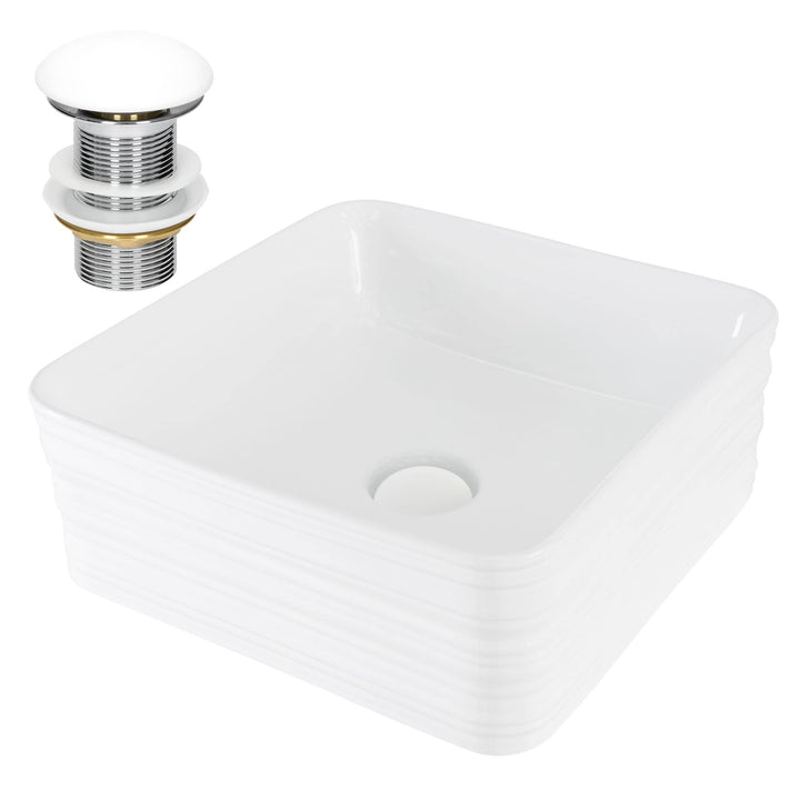 ML-Design Waschbecken Keramik Weiss 39x39x15 cm Quadratisch mit Ablaufgarnitur, Moderne Aufsatzwasch