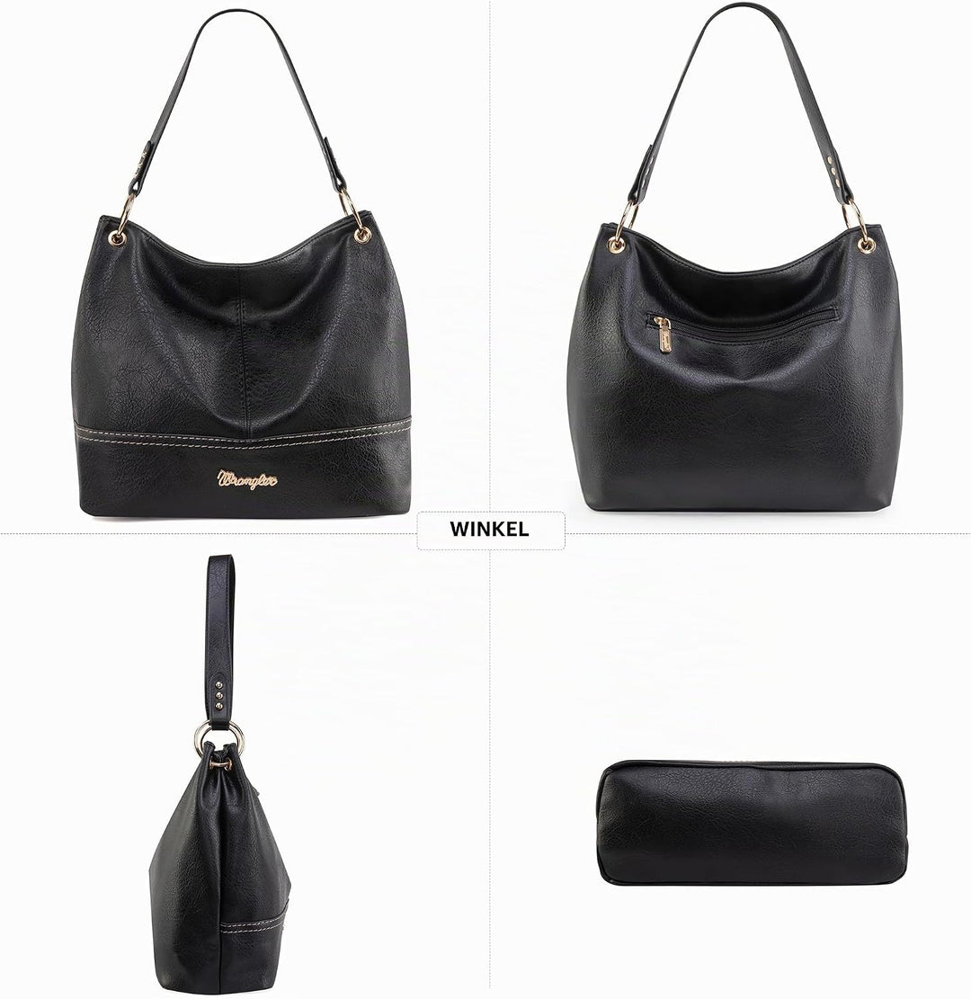 Wrangler Hobo-Taschen für Damen, veganes Leder, Griff oben, Schultertaschen und Handtaschen Einfarbi