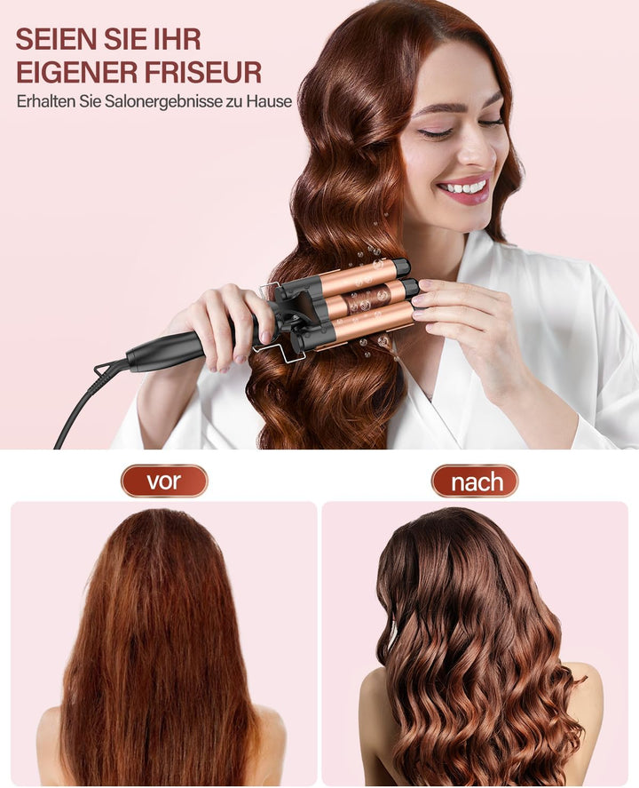 Lockenstab 3 FäSser Beach Waves Welleneisen für Haare, 25mm Kleine Locken Keramik Lockeneisen-Temper