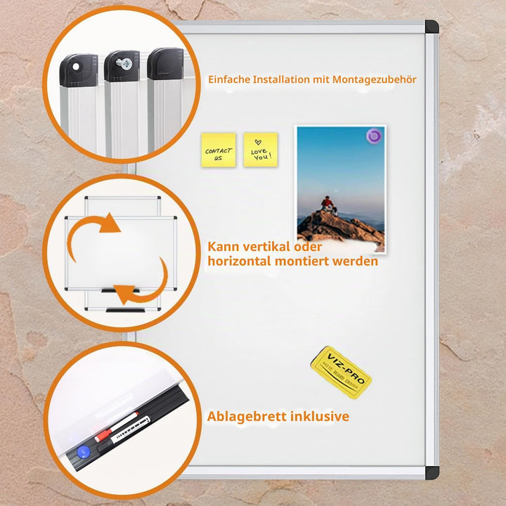 VIZ-PRO Magnetisches Whiteboard 120 x 90 cm Trocken abwischbare Tafel für Zuhause Küche Büro Wandtaf