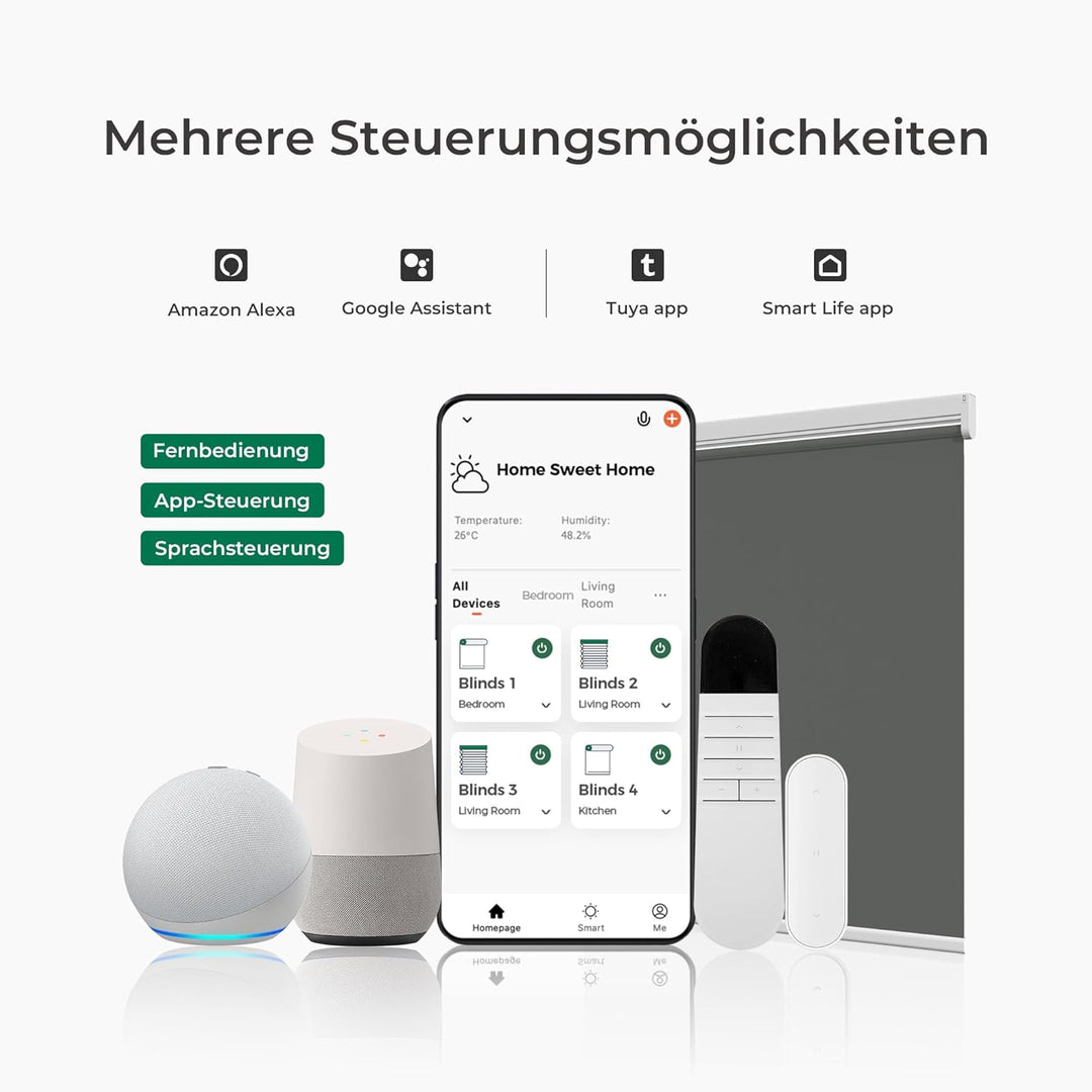 Allesin Elektrische Rollos mit Fernbedienung, Anthrazit Verdunklungsrollo 60x120cm (BxH) Klemmträger