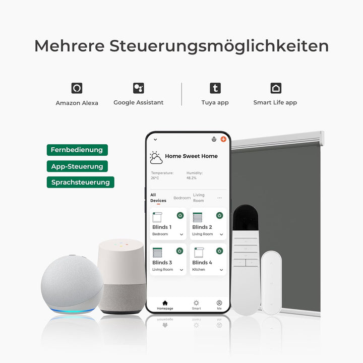 Allesin Elektrische Rollos mit Fernbedienung, Anthrazit Verdunklungsrollo, B50 x H130 cm Anthrazit,