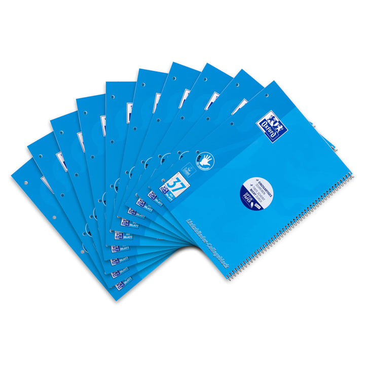 Oxford Linkshänder-Collegeblock A4 liniert, 80 Blatt, blau, 10 Stück Organiserbook Lineatur 37 - lin
