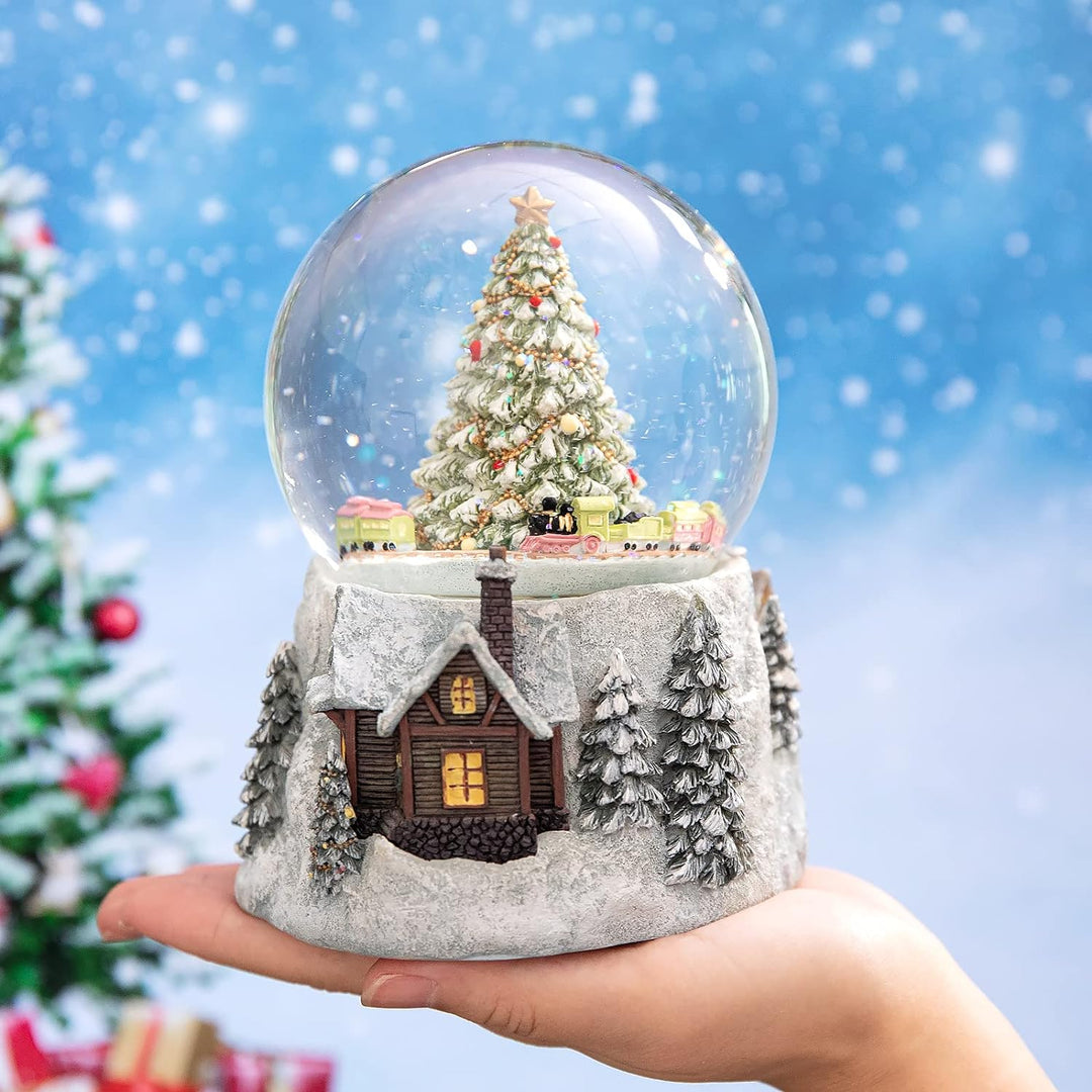 Juniland Weihnachtsbaum und automatischer, drehbarer Zug, Schneekugel, Farbwechsel, Lichteffekt, Sch