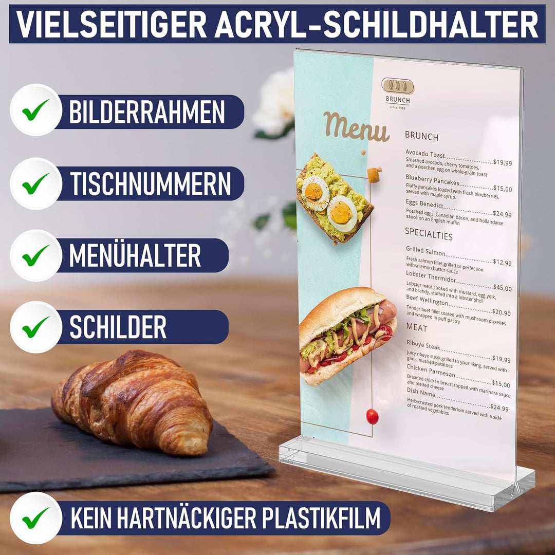 A4 Acryl-Schilderhalter, 6 Stück, schlank and vielseitig, polierte Kanten, double display, Plexiglas