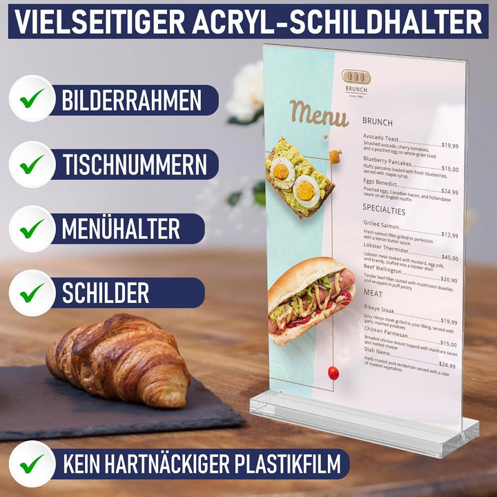 A4 Acryl-Schilderhalter, 6 Stück, schlank and vielseitig, polierte Kanten, double display, Plexiglas