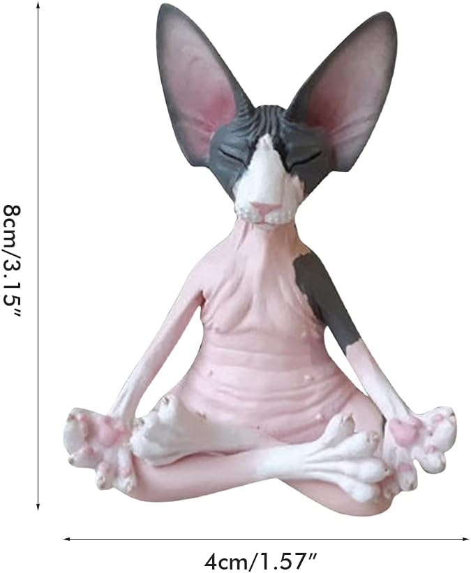 RUSTOO Sphynx Katze meditieren Statue, Zen Buddha Sammlerfiguren Miniatur handgemachte kleine Dekor,