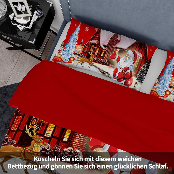 UGZDEA Weihnachts Bettwäsche Set, 3D Christmas Bettwäsche-Set Mit 2 Kissenbezügen, Weihnachtsmann, W