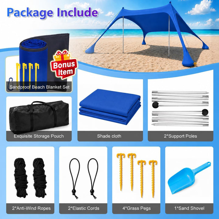 Strandzelt mit Strandmatte, LSF 50+ Hochschutz, 2x2x2m, inkl. Sandanker, Alu-Stangen & Tragetasche,