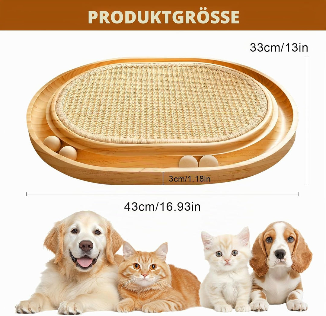 Tmefoy Sisal Kratzbrett, 2 in 1 Katzen Spielzeug, Massives Kiefernholz &amp; Natürliche Sisal Pad, 43x33