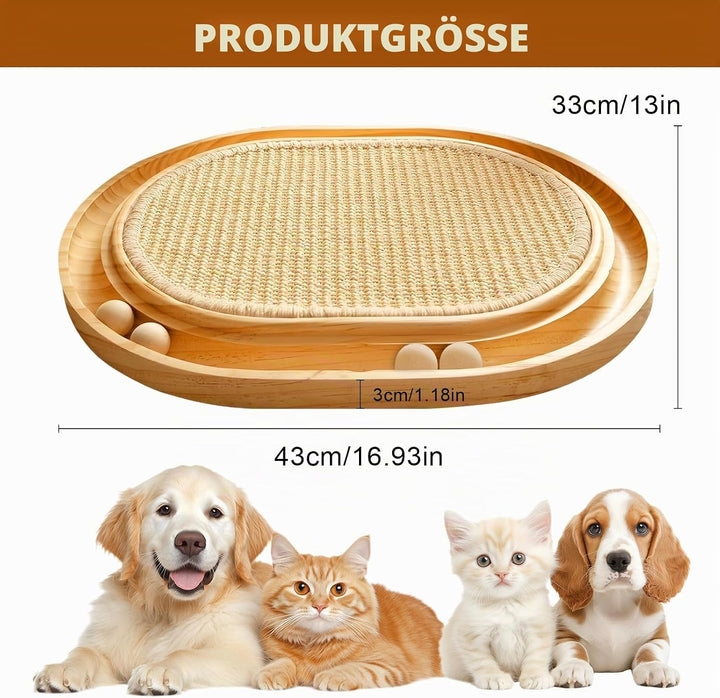 Tmefoy Sisal Kratzbrett, 2 in 1 Katzen Spielzeug, Massives Kiefernholz &amp; Natürliche Sisal Pad, 43x33