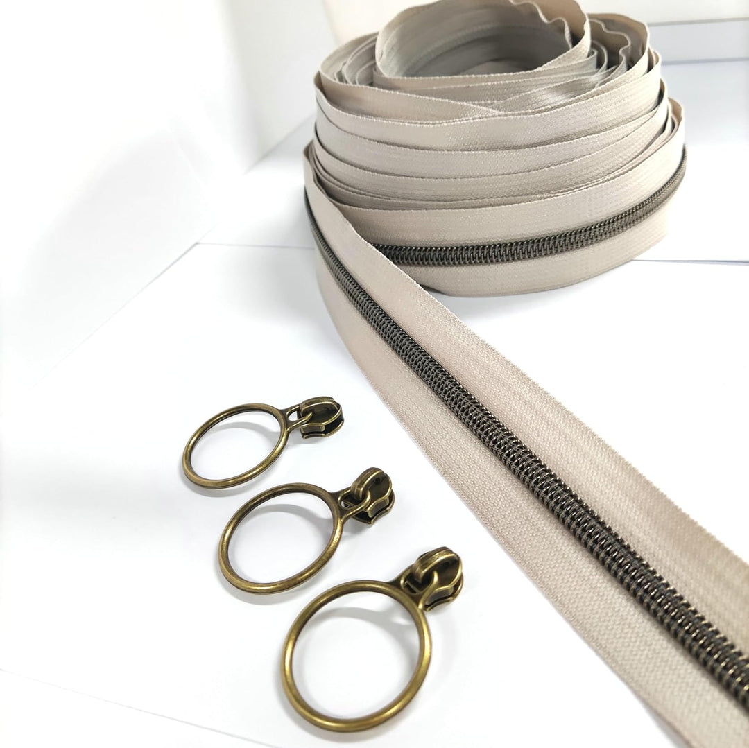 Leekayer The Yard Bulk 5 Stück 9,1 m Metallic-Nylon-Reissverschlüsse mit 25 antiken Messingringen fü