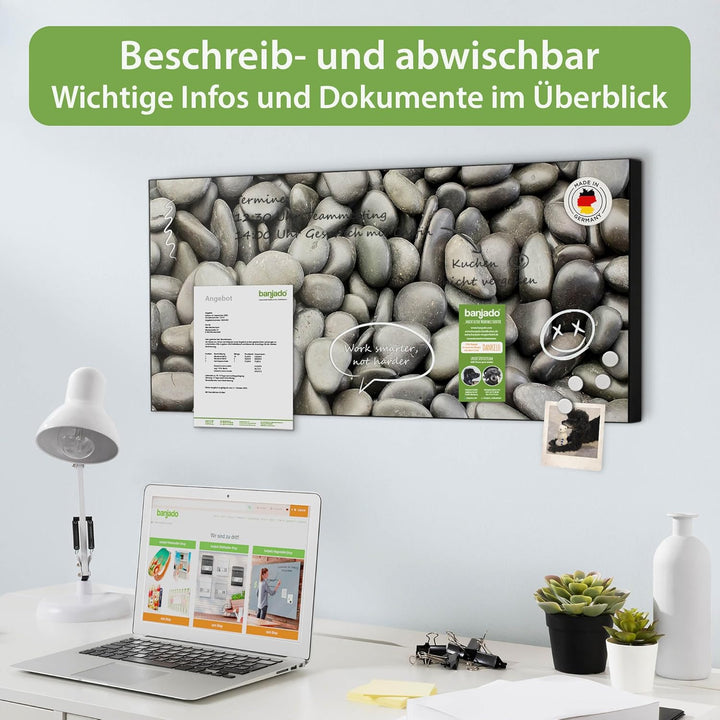 banjado Magnettafel schwarz 78 x 37cm / Magnetwand Metall/Magnetpinnwand als Memoboard/Pinnwand Magn