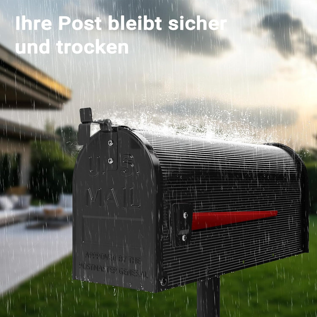 Wiltec US Mailbox schwarz 150 x 513 x 223 mm, amerikanischer Briefkasten mit Fahne, Wandbriefkasten