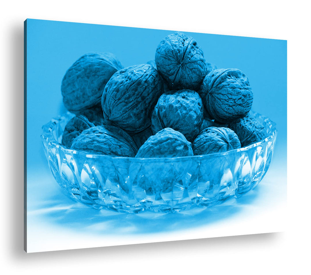 deyoli knackige Walnüsse in Schale Format 80x60 Effekt: Monocrome Blau als Leinwandbild, Motiv ferti