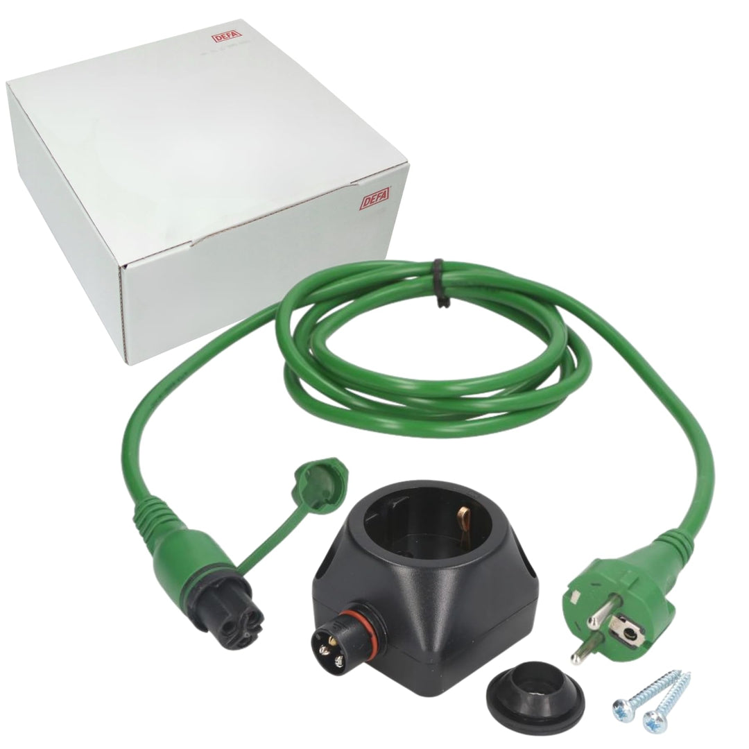 DEFA 460920 Aussenkabel mit Stecker 2,5m Grün 230V EcoPlug + 460829 Steckdose (Set, 2-teilig)