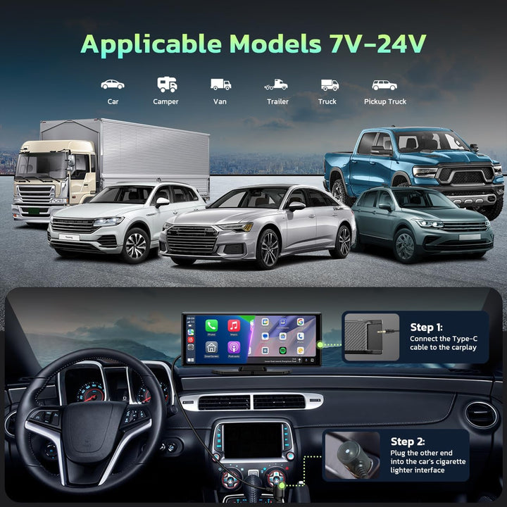 LAMTTO Wireless CarPlay Display 9.26" Kabelloses AppIe CarPlay & Android Auto Tragbares Car Play Tou
