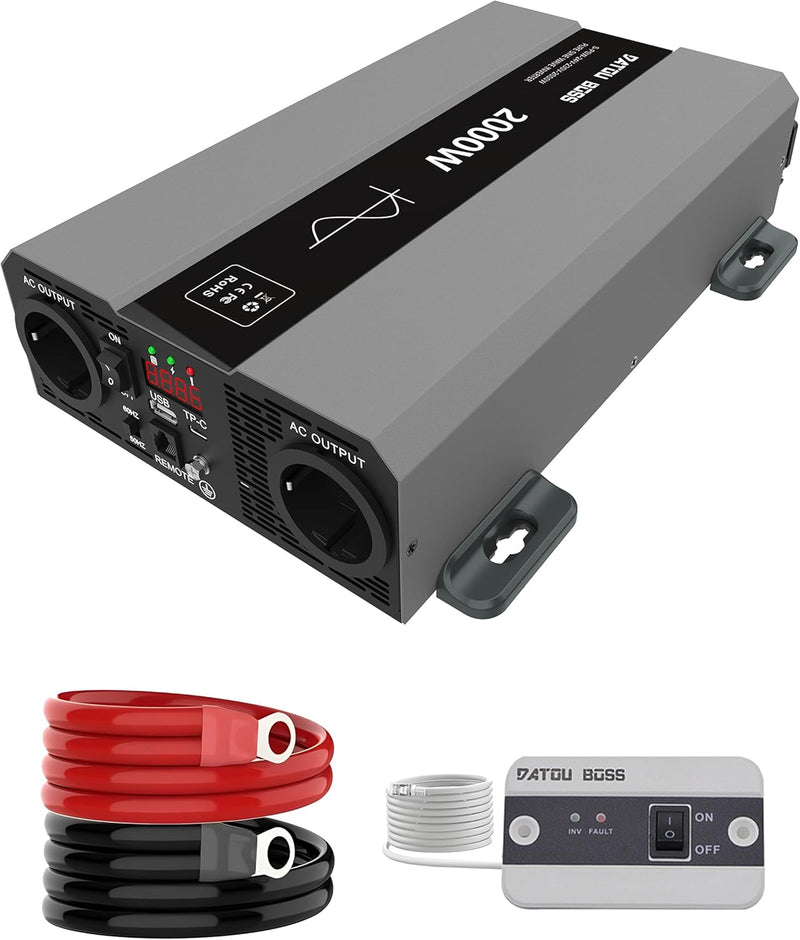 DATOUBOSS Wechselrichter 24v auf 230v Reiner Sinus 2000w, Spannungswandler 24v 230v 2000w mit AC Ste