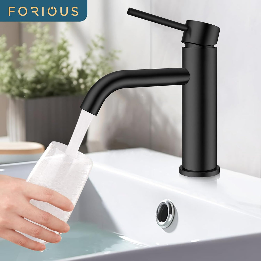 FORIOUS Wasserhahn Bad,Waschtischarmatur Waschbecken Armaturen Schwarz Einhandgriff Mischbatterie fü
