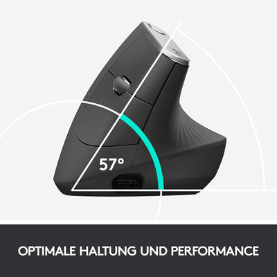 Logitech MX Vertical, Ergonomische Kabellose Maus, Bluetooth und 2.4 GHz Verbindung via Unifying USB